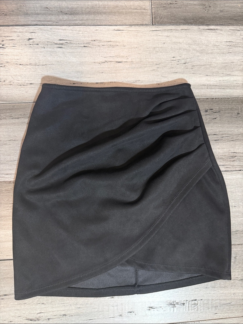 Black Ruched Wrap Mini Skirt